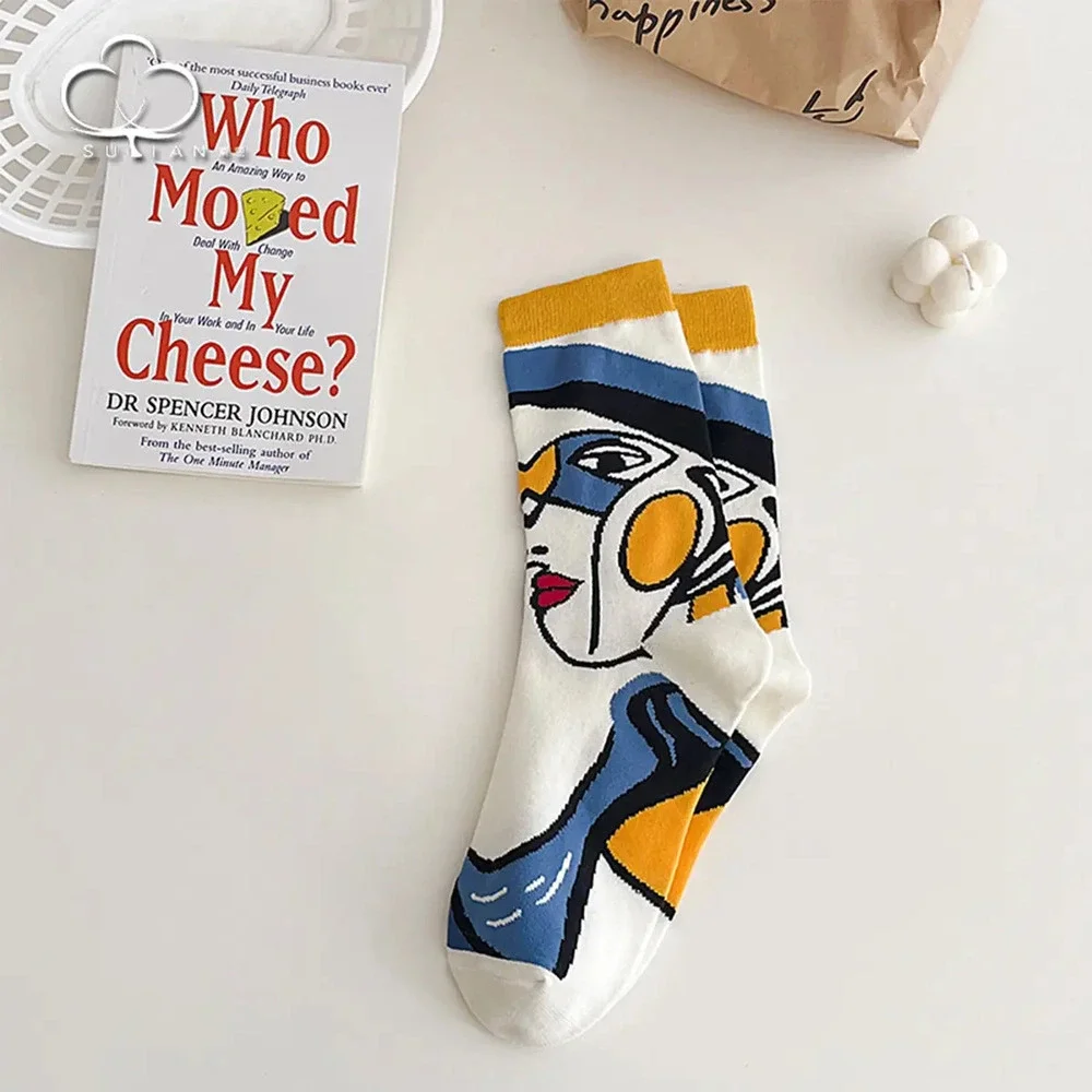 X17 YLLW  Fashionable Printed Mid-Calf Cotton Socks One Size